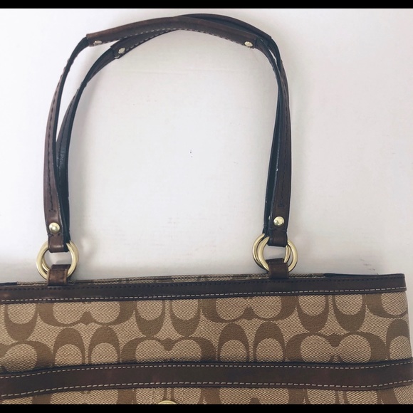 Coach Khaki Canvas Leather Handbag W est. Design - Picture 6 of 8